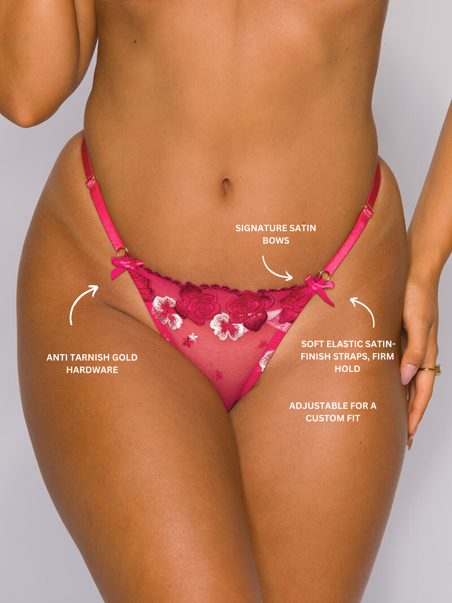 Audrey Thong - scalloped-edge, floral satin embroidery - Private Affair