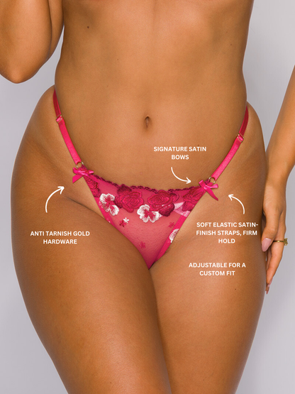 Audrey Thong - scalloped-edge, floral satin embroidery - Private Affair